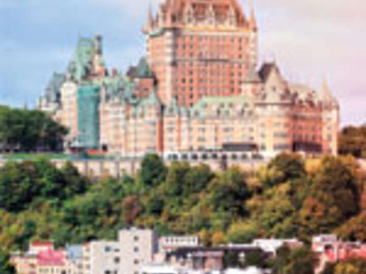 Aussicht Schloss Fluss Boote Québec Kanada