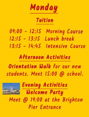 Freizeitprogramm Sprachreise Brighton Beispiel Montag